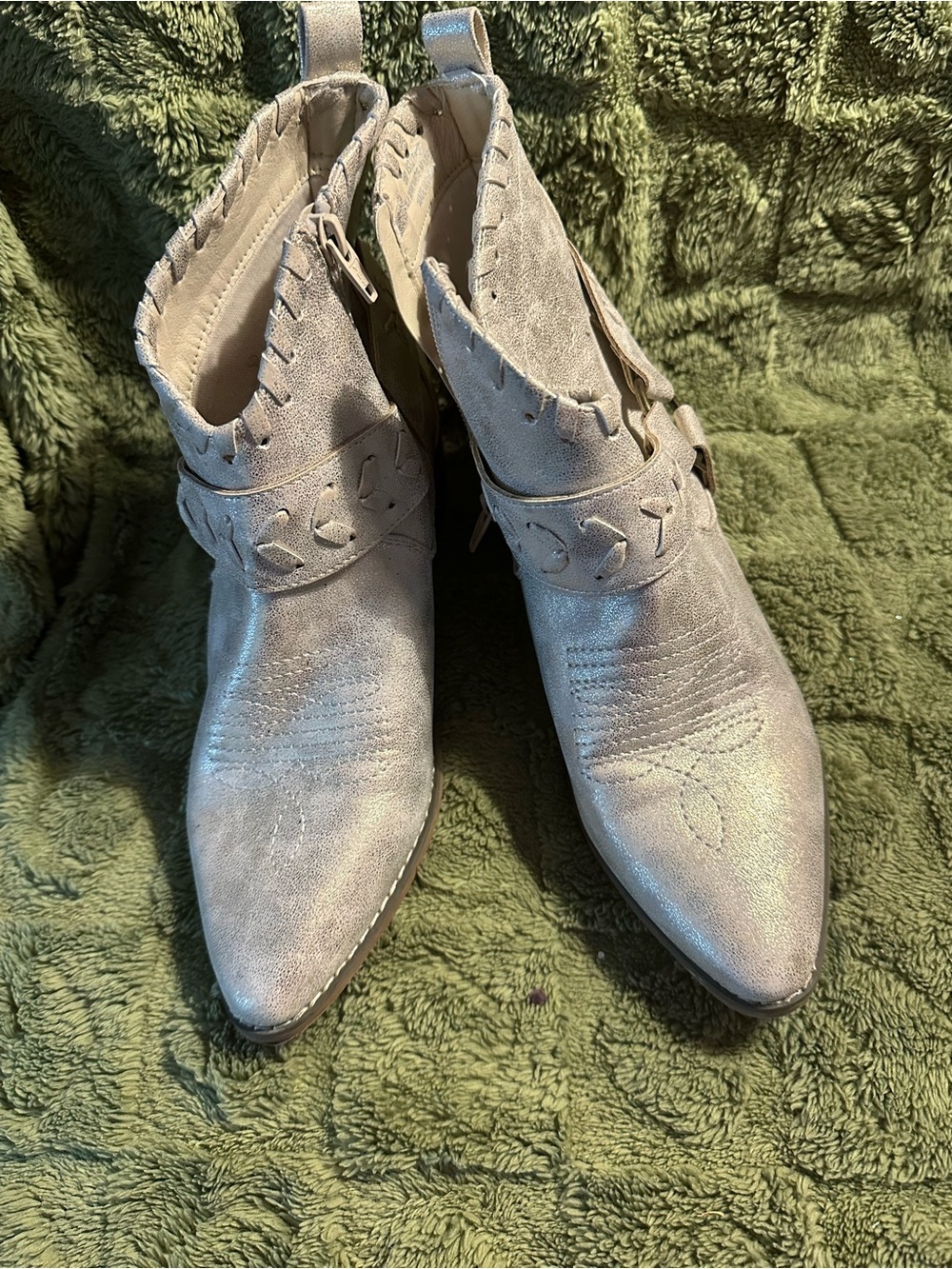 Pointed Light Taupe Suede Western Ankle Booties